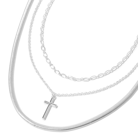 Silver Cross Multi Strand Choker Necklace - Picture 3 of 3